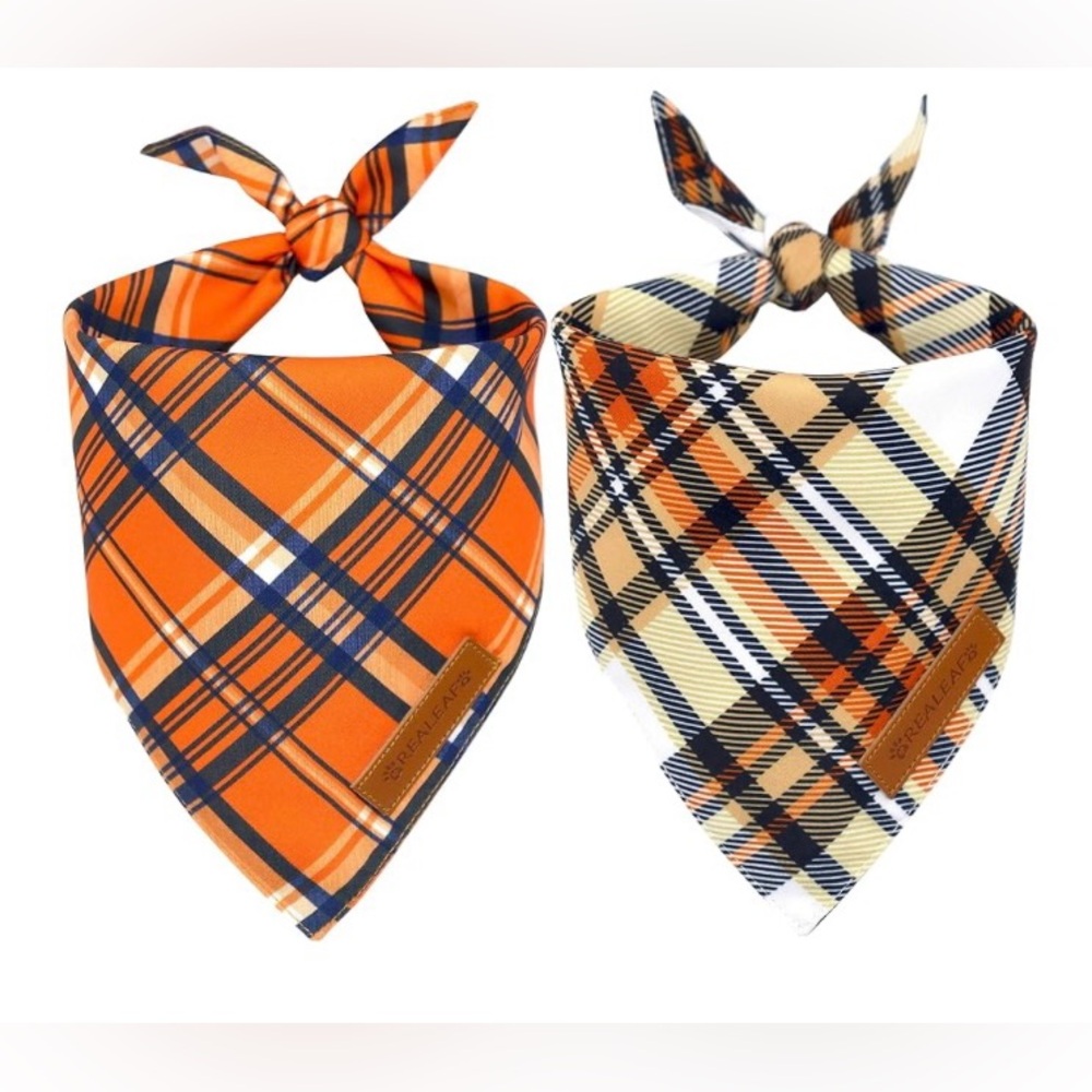 Fall Thanksgiving Plaid Dog Bandana Set - Orange and Tan